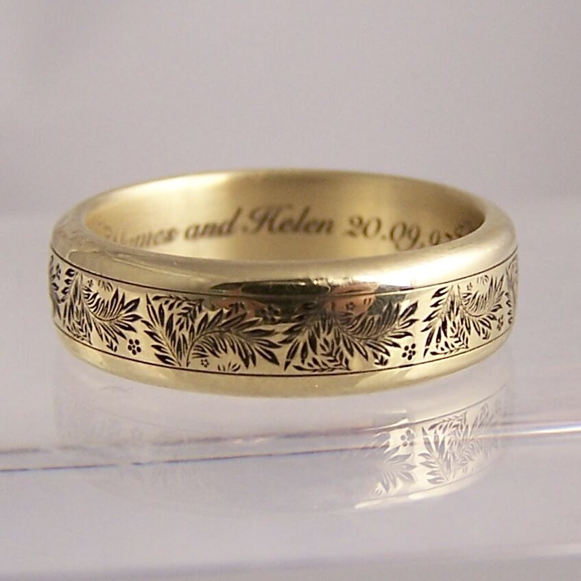 Laser engraved leaf flower wedding ring RING jewellers
