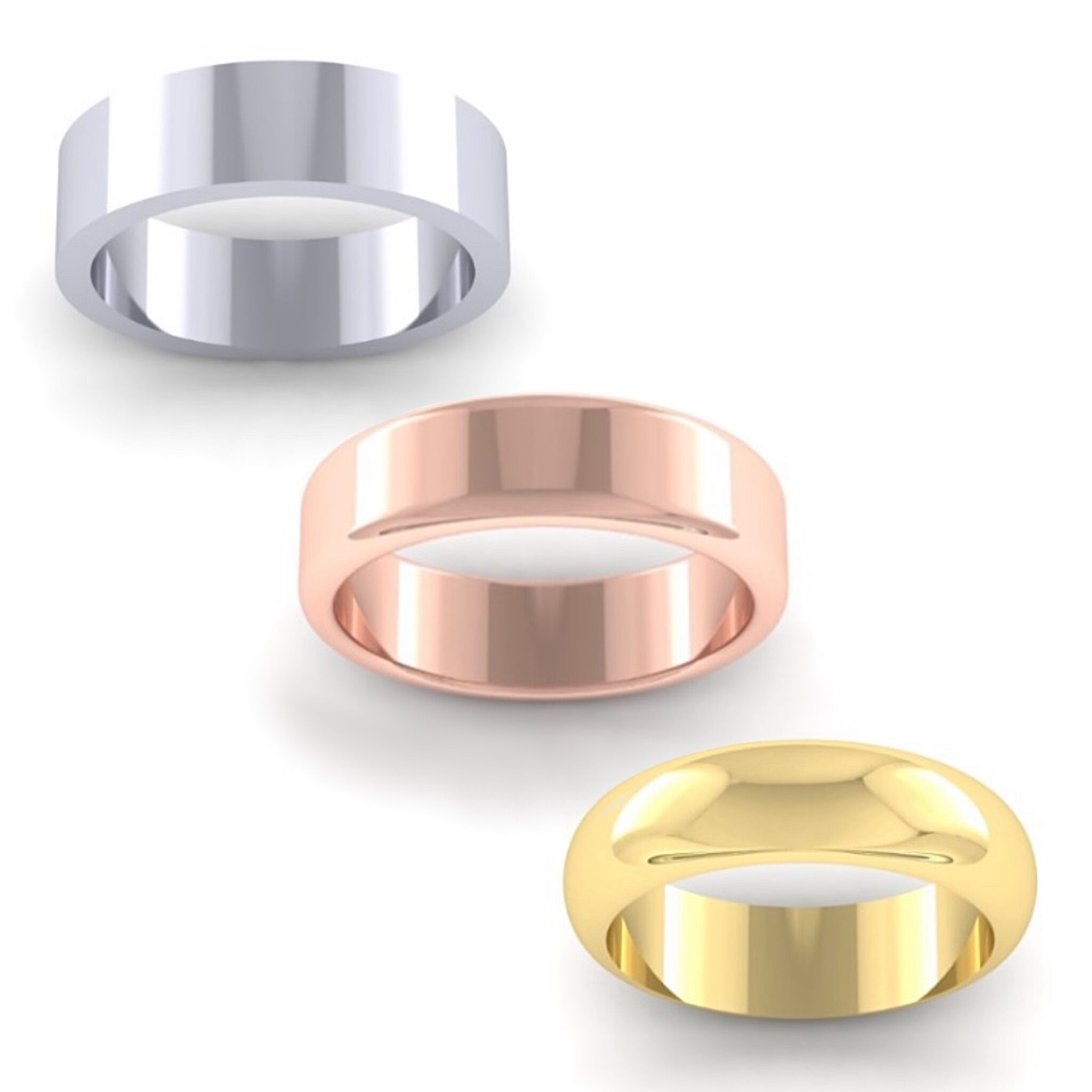 Gents 6mm wide wedding ring in all profiles and metals